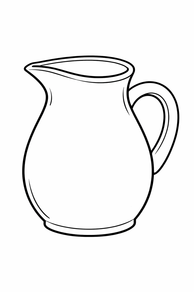 A simple, outlined pitcher designed for children to color. The image features clean lines and ample space for young artists to explore their creativity with various colors and patterns.