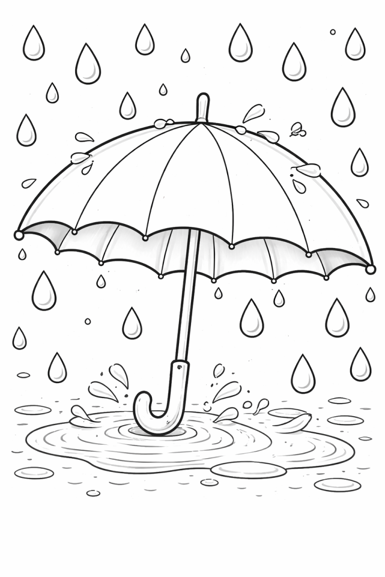Umbrella in the rain coloring page