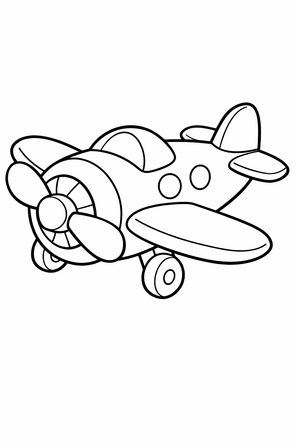 A cartoon-style airplane coloring page designed for children, featuring simple lines and wide areas perfect for coloring. This page helps young kids develop creative skills and enhances coordination and focus through art.