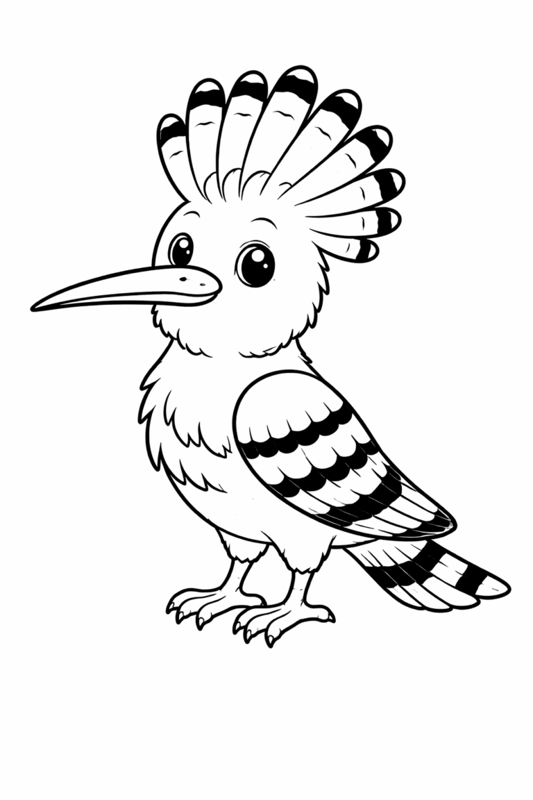 An adorable cartoon bird with a prominent crest provides a perfect coloring activity for children. The detailed line art features intricate feather patterns and offers a fantastic opportunity for young artists to explore colors and enhance motor skills.