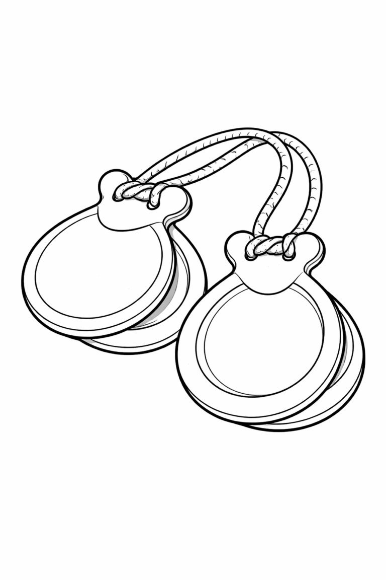 A pair of dog tags with ropes, ready for children to add color. This simple and fun design is perfect for kids interested in animals and dog accessories.