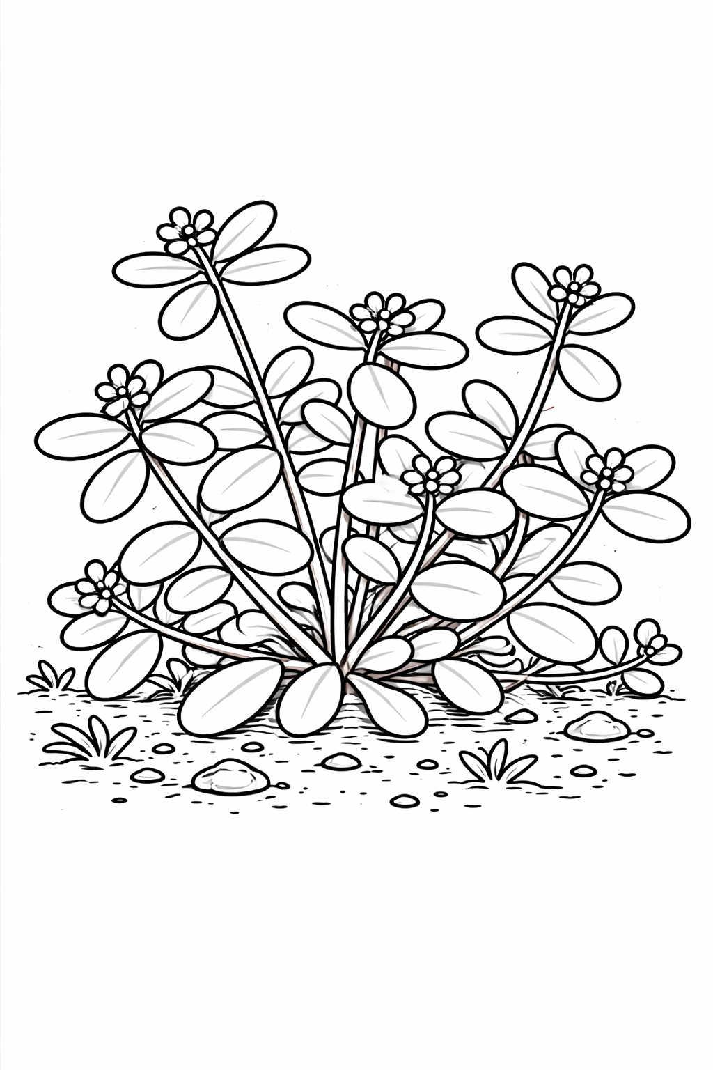 A coloring page featuring a detailed plant with several flowers and leaves, ideal for children to fill with colors. The design encourages creativity and an appreciation for nature’s beauty, providing an engaging coloring experience.