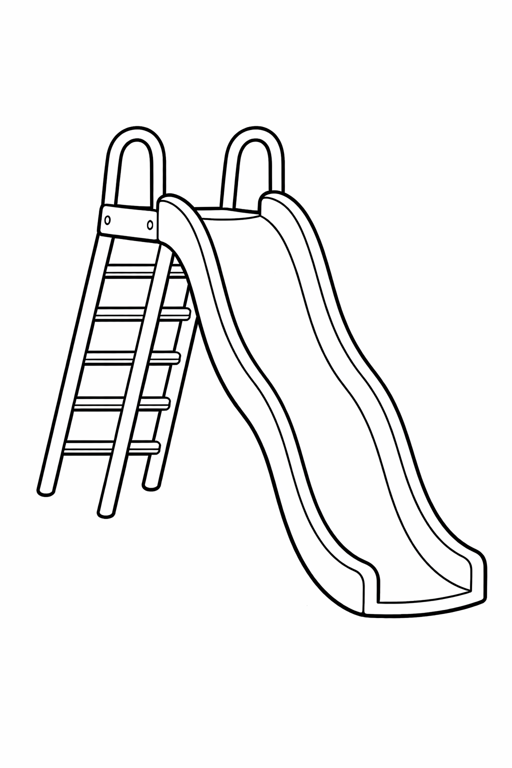 A detailed coloring page of a playground slide with a ladder, inviting kids to add their own colors to the simple yet engaging design.