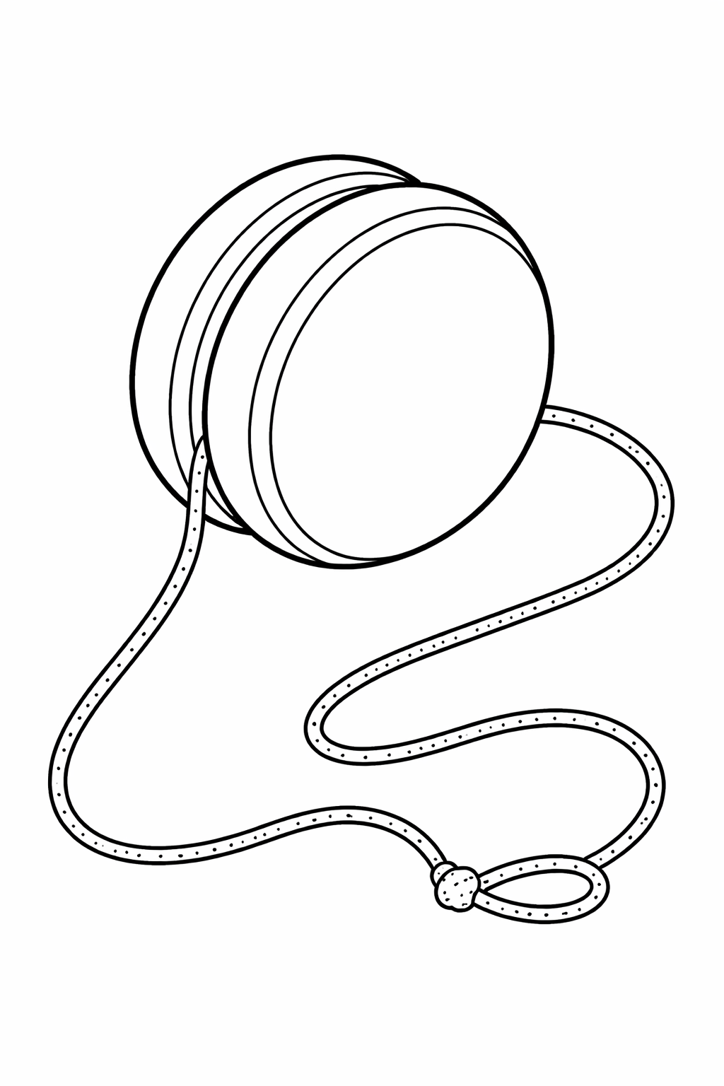 A detailed yo-yo coloring page showing a classic round yo-yo with a long string. Perfect for children to add colors and creativity, reflecting the playful nature of this timeless toy. Inspires nostalgia and artistic exploration.