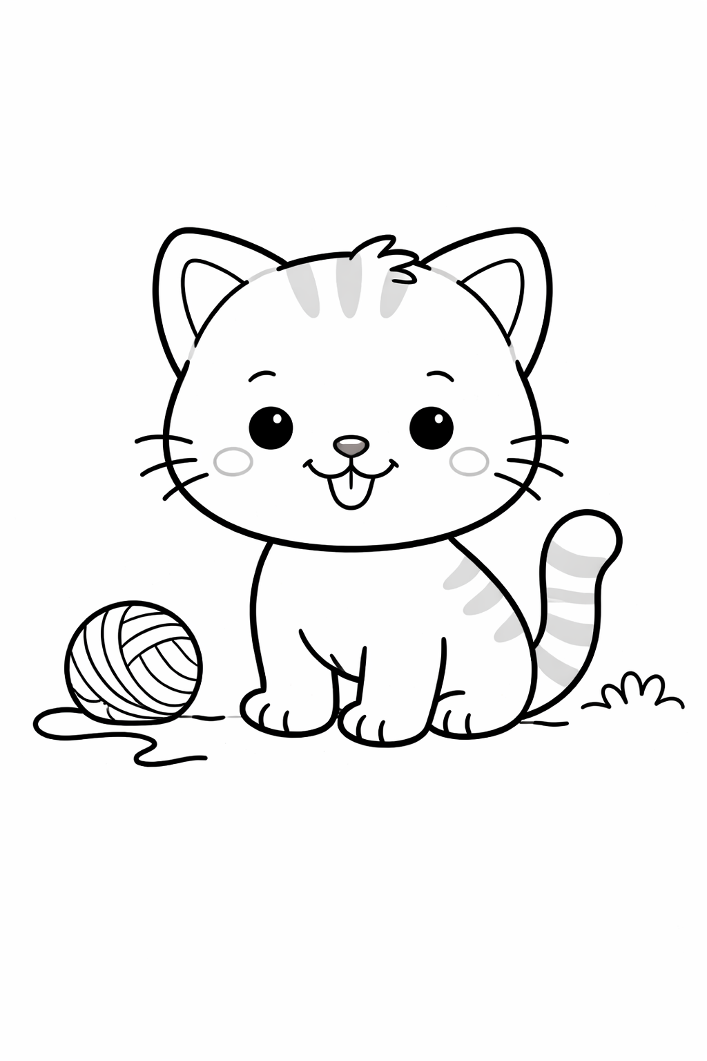An endearing image of a cute kitten sitting with a ball of yarn. The kitten's friendly expression invites children to engage in coloring, creating a playful and fun artistic experience.