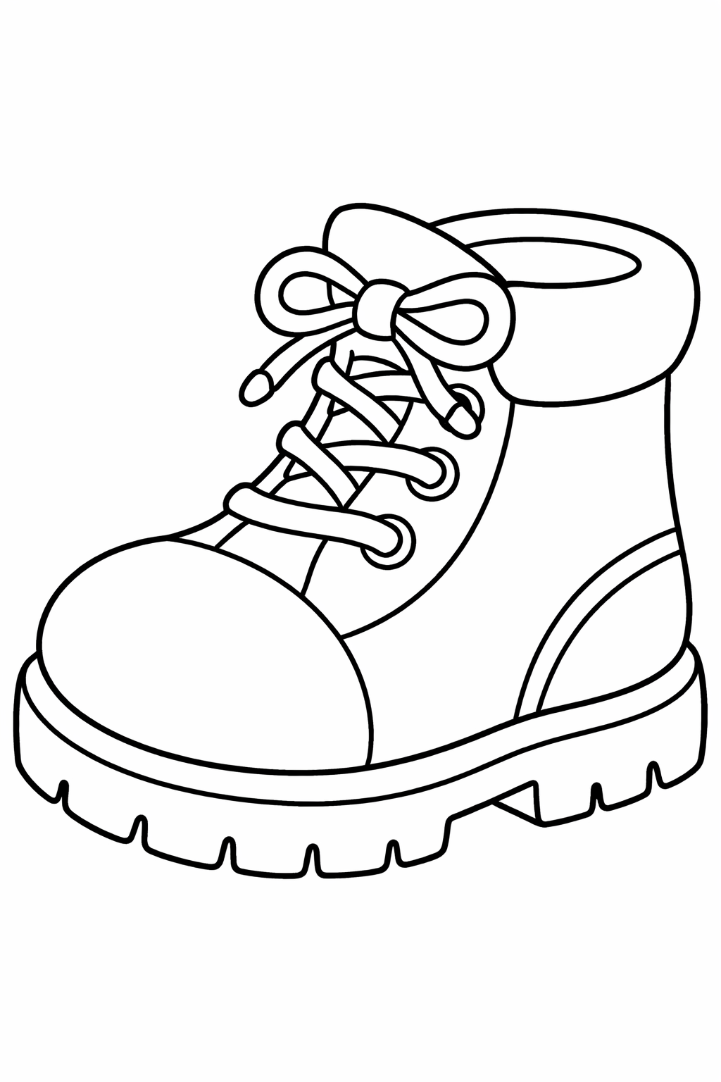 A detailed coloring page of a single boot with laces, perfect for kids to color. The boot features thick soles and intricate laces for creative coloring.