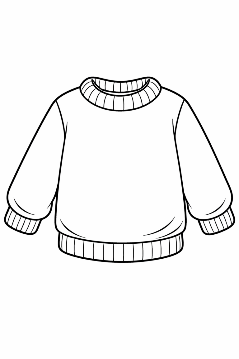 This coloring page shows a simple sweater with patterns kids can fill with vibrant colors. It's a creative way for children to learn about clothing and fashion through coloring.