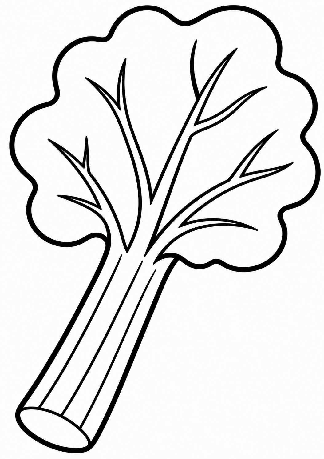 A simplistic broccoli illustration designed as a children's coloring page, showing a large broccoli with clear outlines suitable for young artists to color.