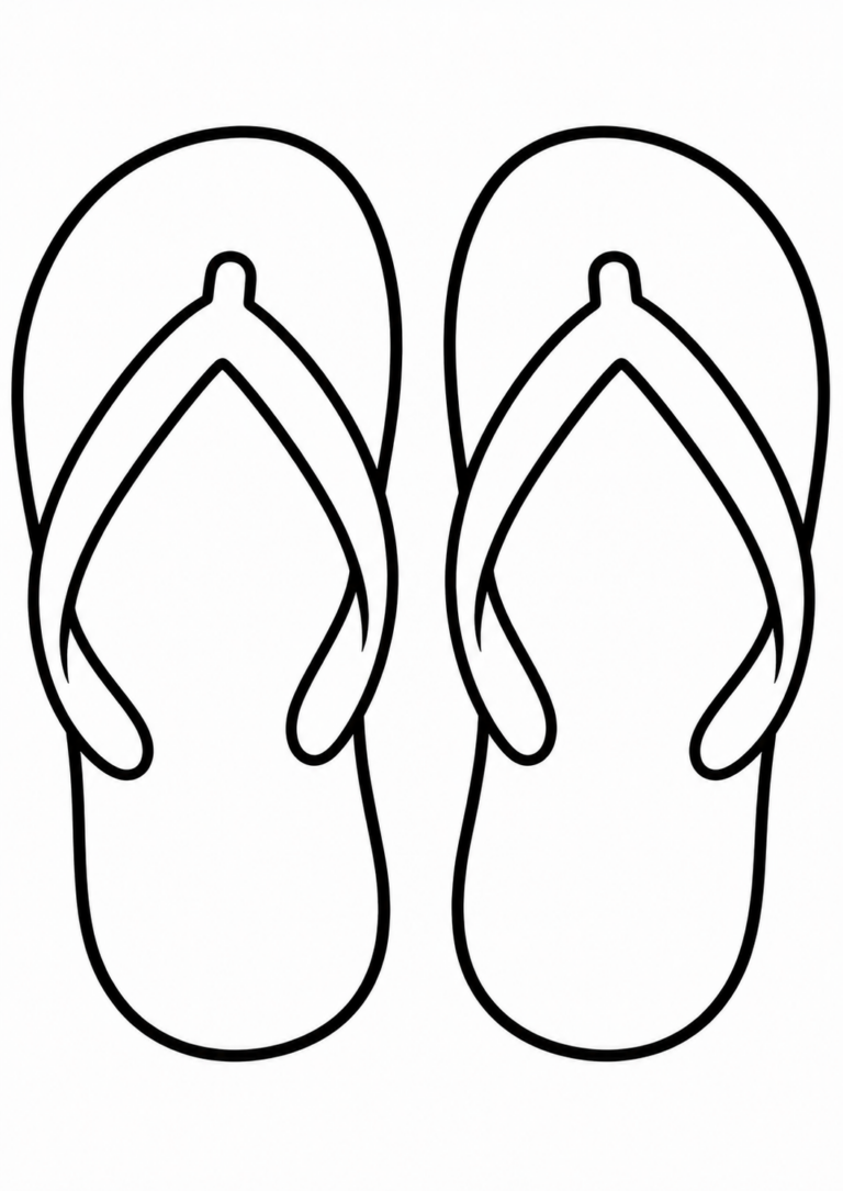 A coloring page showing a pair of flip flops with outlines. Ideal for children to create their custom designs using various colors.