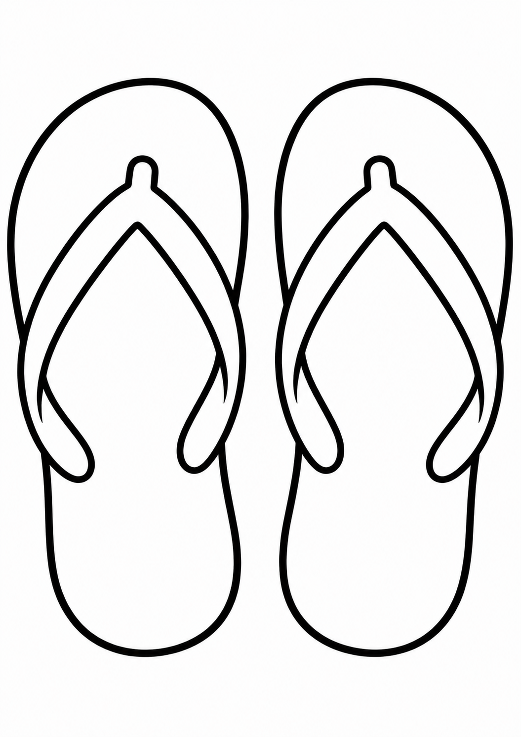 A coloring page showing a pair of flip flops with outlines. Ideal for children to create their custom designs using various colors.