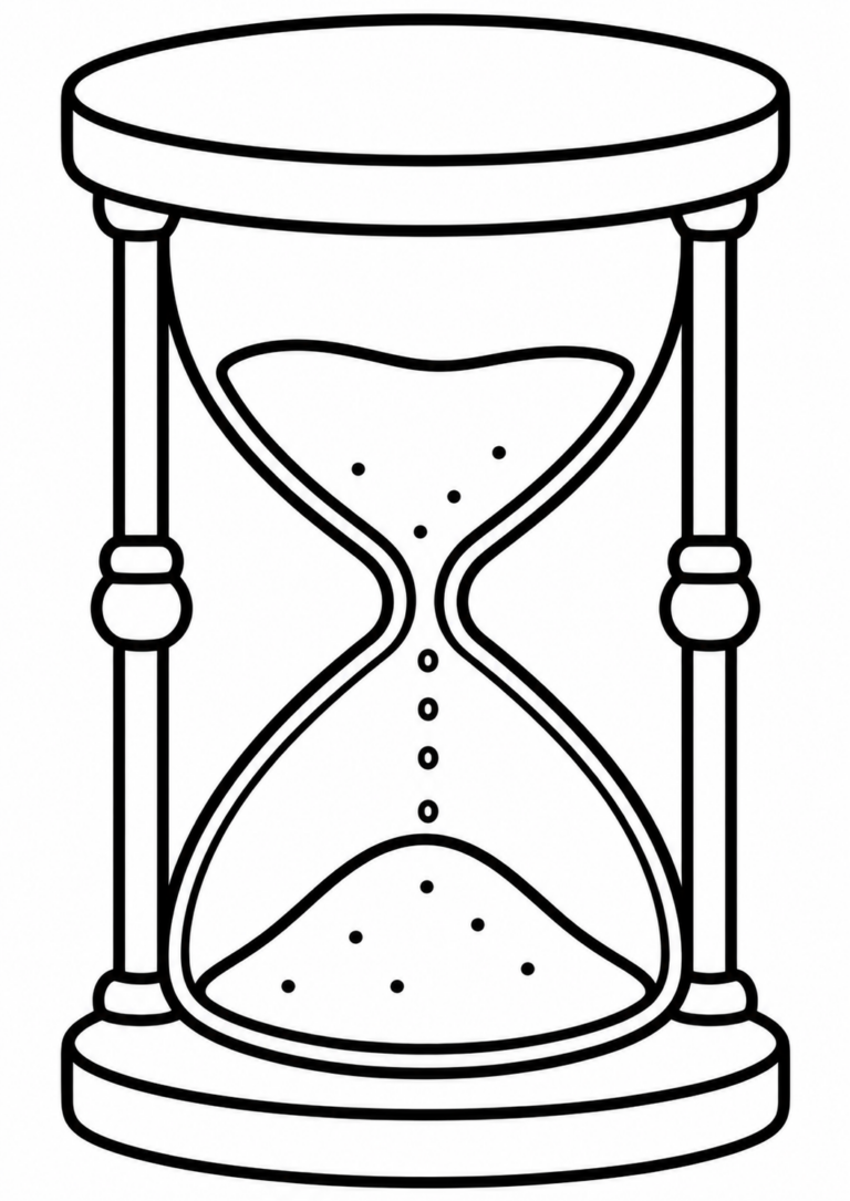A line art image of an hourglass, perfect for a children's coloring page. The design is simple and clear, ideal for engaging kids and teaching them about time.
