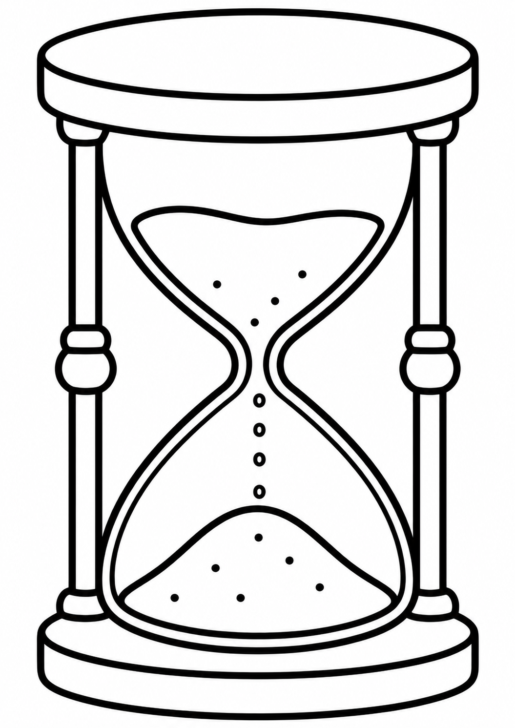 A line art image of an hourglass, perfect for a children's coloring page. The design is simple and clear, ideal for engaging kids and teaching them about time.