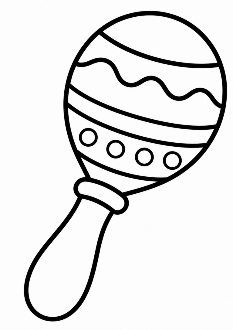 A coloring page featuring a simple maraca design. The blank sections offer a great opportunity for children to use their imagination and bring the maraca to life with their choice of colors.