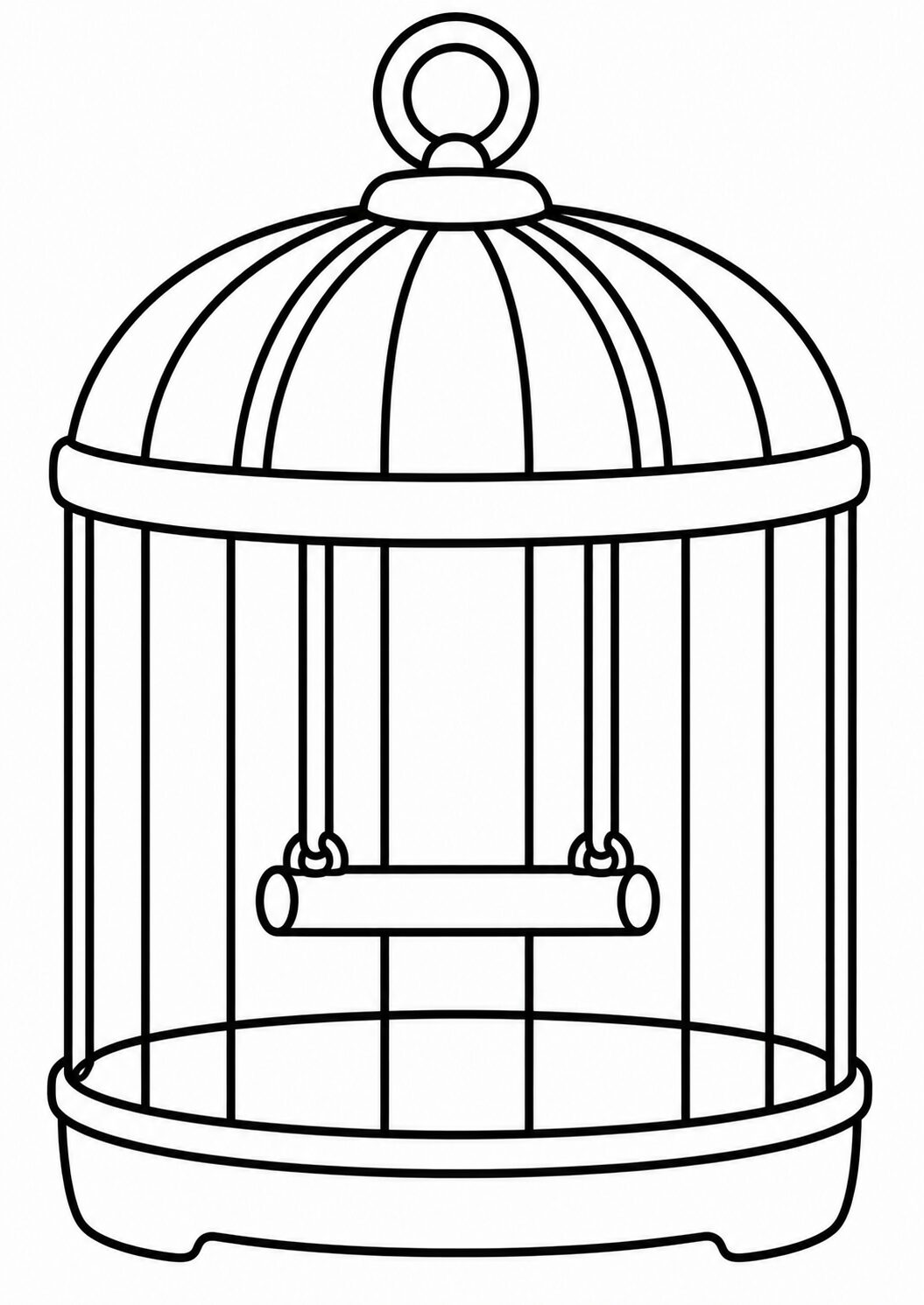 Coloring page with a simple outline of a birdcage, designed for children to color. Encourages artistic creativity and imagination.