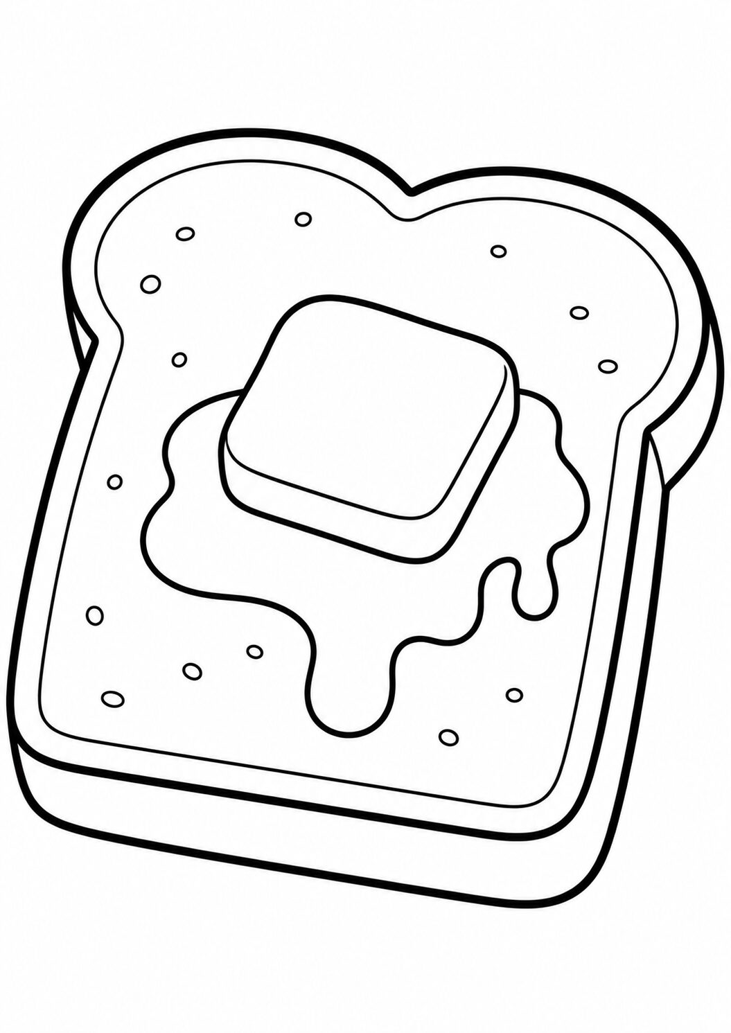 A slice of bread with a melting pad of butter on top. Kids can color this simple breakfast-themed image using various colors, encouraging creativity and artistic expression.