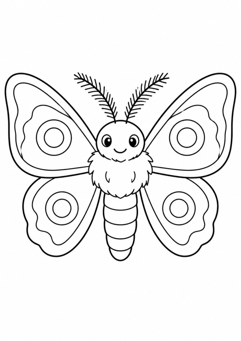 A charming butterfly with detailed symmetrical wings. Ideal for coloring, teaching kids about nature, and improving fine motor skills through creative, fun activities.