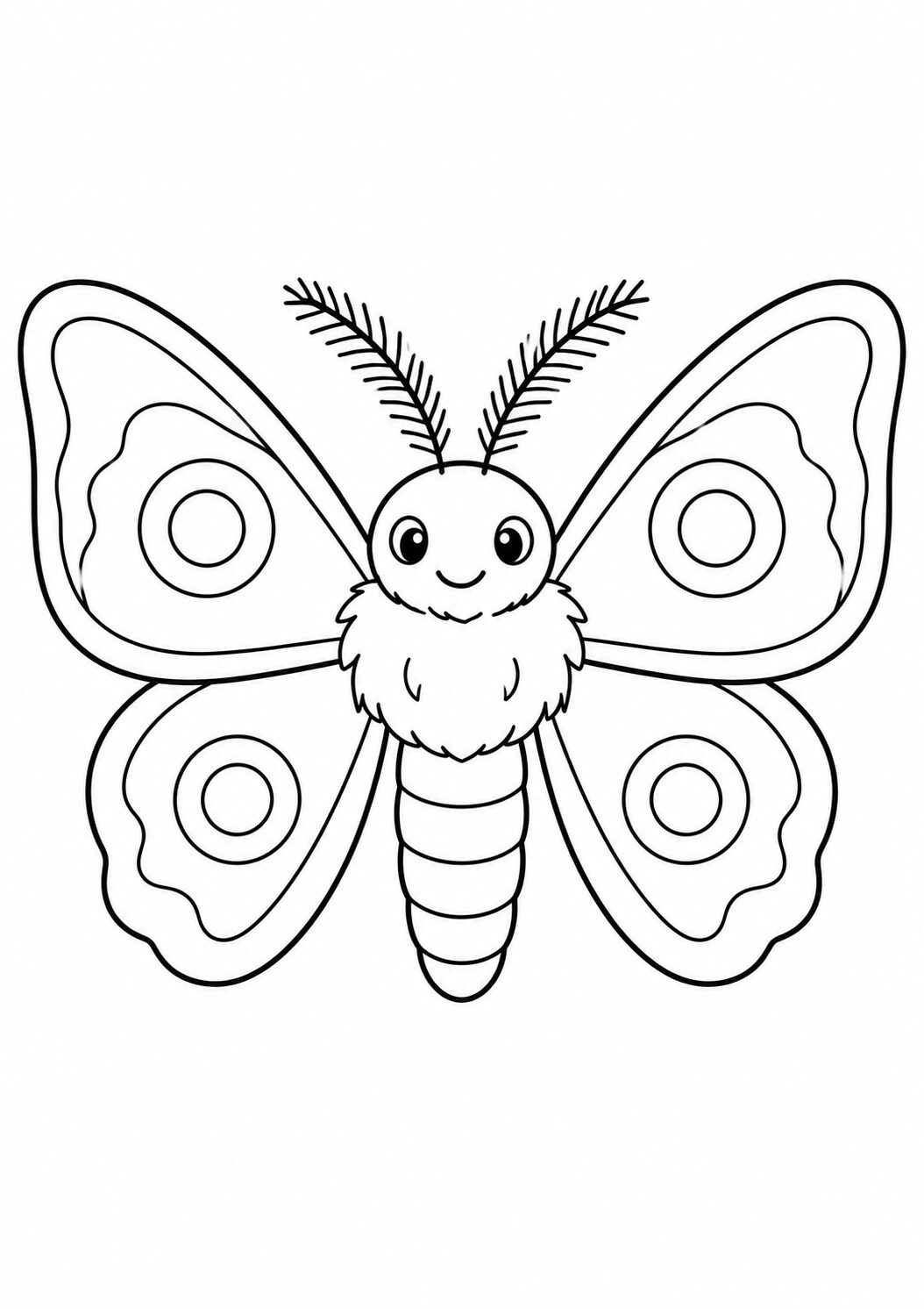 A charming butterfly with detailed symmetrical wings. Ideal for coloring, teaching kids about nature, and improving fine motor skills through creative, fun activities.