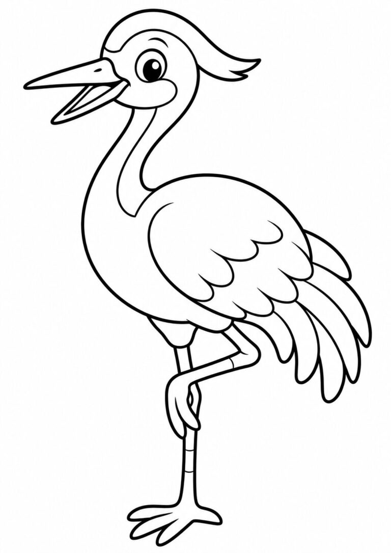 A delightful coloring page featuring a cartoon bird, ready to be colored by children, encouraging creativity and providing hours of fun.