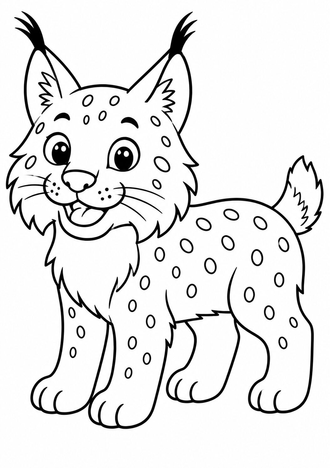 A cartoon lynx with spotted fur and big eyes, offering a fun coloring opportunity for kids who love animals and enjoy using their imagination.