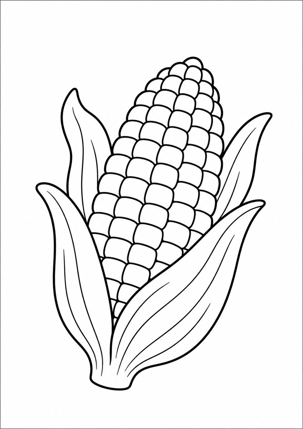 A detailed coloring page featuring a corn cob with its husks. Ideal for children to enjoy coloring while learning about plants and agriculture. A large, clear outline design allows easy coloring.