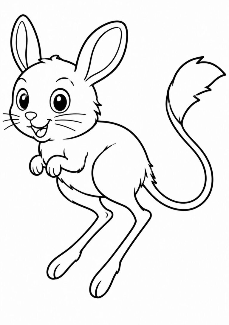A cute bunny with big eyes and fluffy tail, designed for a kid's coloring page, allowing for free creative expression with simple outlines.
