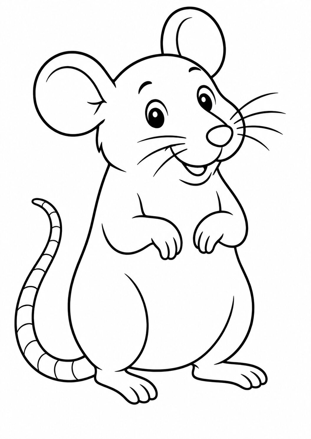 A delightful coloring page of a cartoon mouse with oversized ears and a joyful smile, inviting children to color it with their favorite hues.