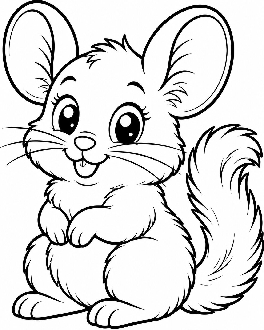 An adorable cute chinchilla with big eyes and a fluffy tail perfect for children’s coloring activities, inviting young artists to color and engage their imaginative skills.