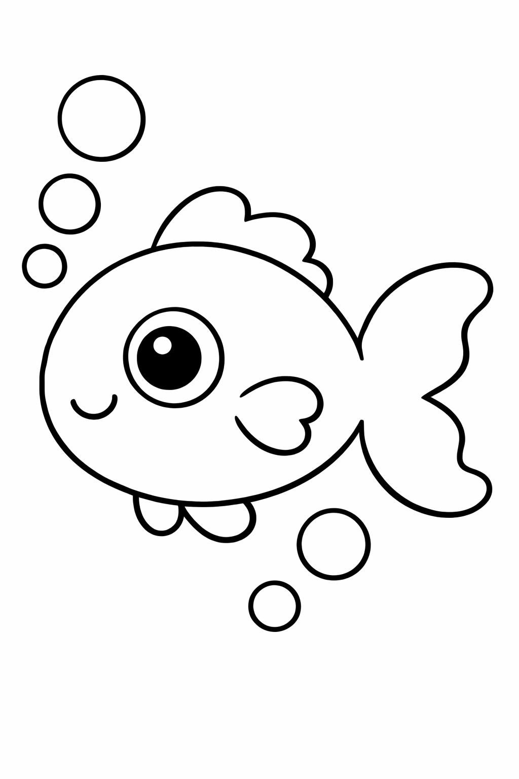 Cute fish coloring page for kids, featuring a cartoon fish with a big eye and bubbles. Great for creative play and learning about sea life.
