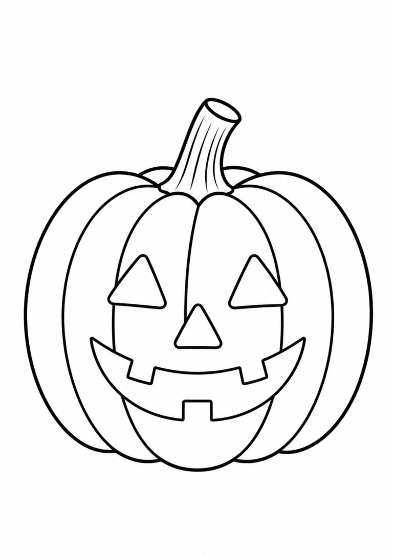 A coloring page of a Halloween pumpkin featuring a happy jack-o'-lantern face, ideal for children to color during the Halloween season.