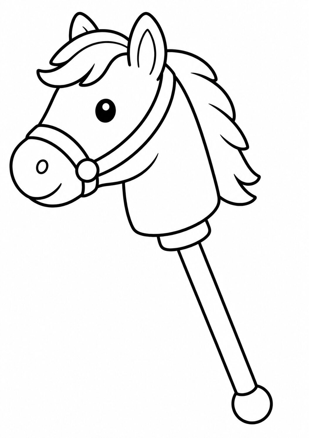 A charming children's coloring page featuring a hobby horse. Perfect for creative activities and suitable for children who enjoy animals and imaginative play. This image encourages young artists to explore their coloring skills.