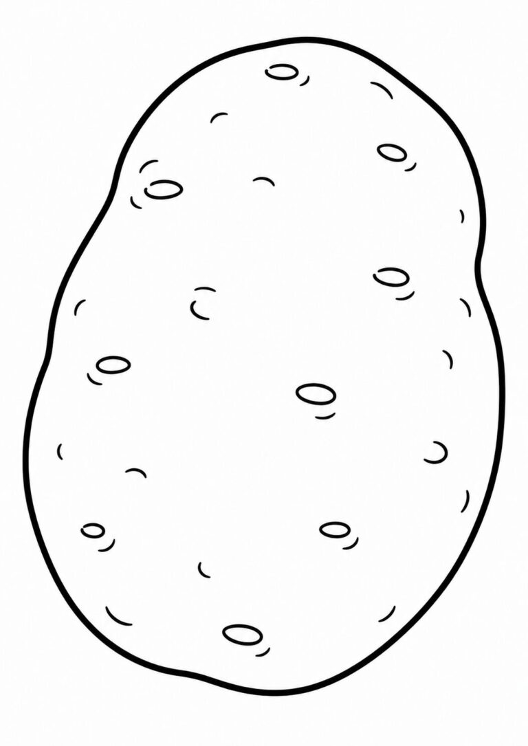A simple black and white outline of a potato perfect for children to color. This potato coloring page offers a fun and educational activity that helps children learn about vegetables while having fun coloring.