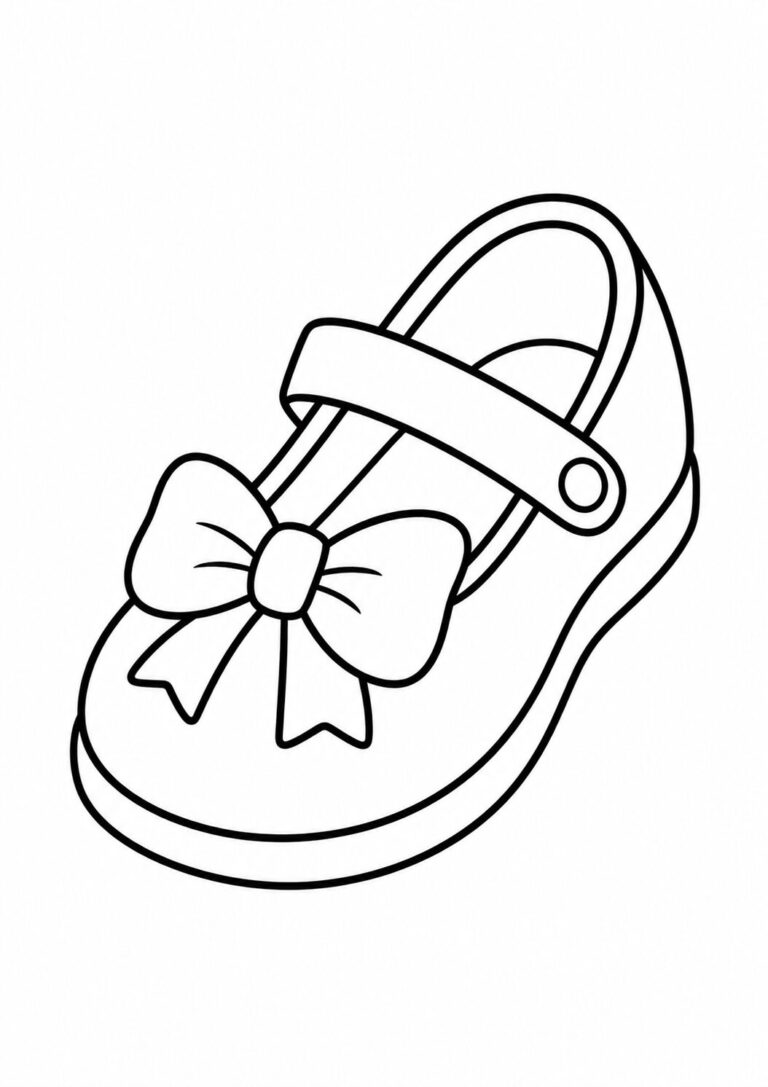 A cute children's coloring page featuring a single shoe adorned with a charming bow. The design is simple yet stylish, perfect for young colorists to embellish and explore their artistic skills.