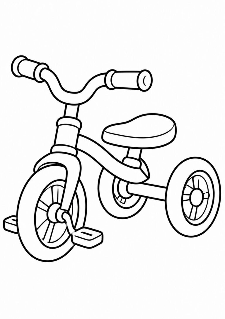 A simple tricycle coloring page ideal for kids, featuring a clear outline allowing for easy and creative coloring, helping children develop motor skills and imagination.