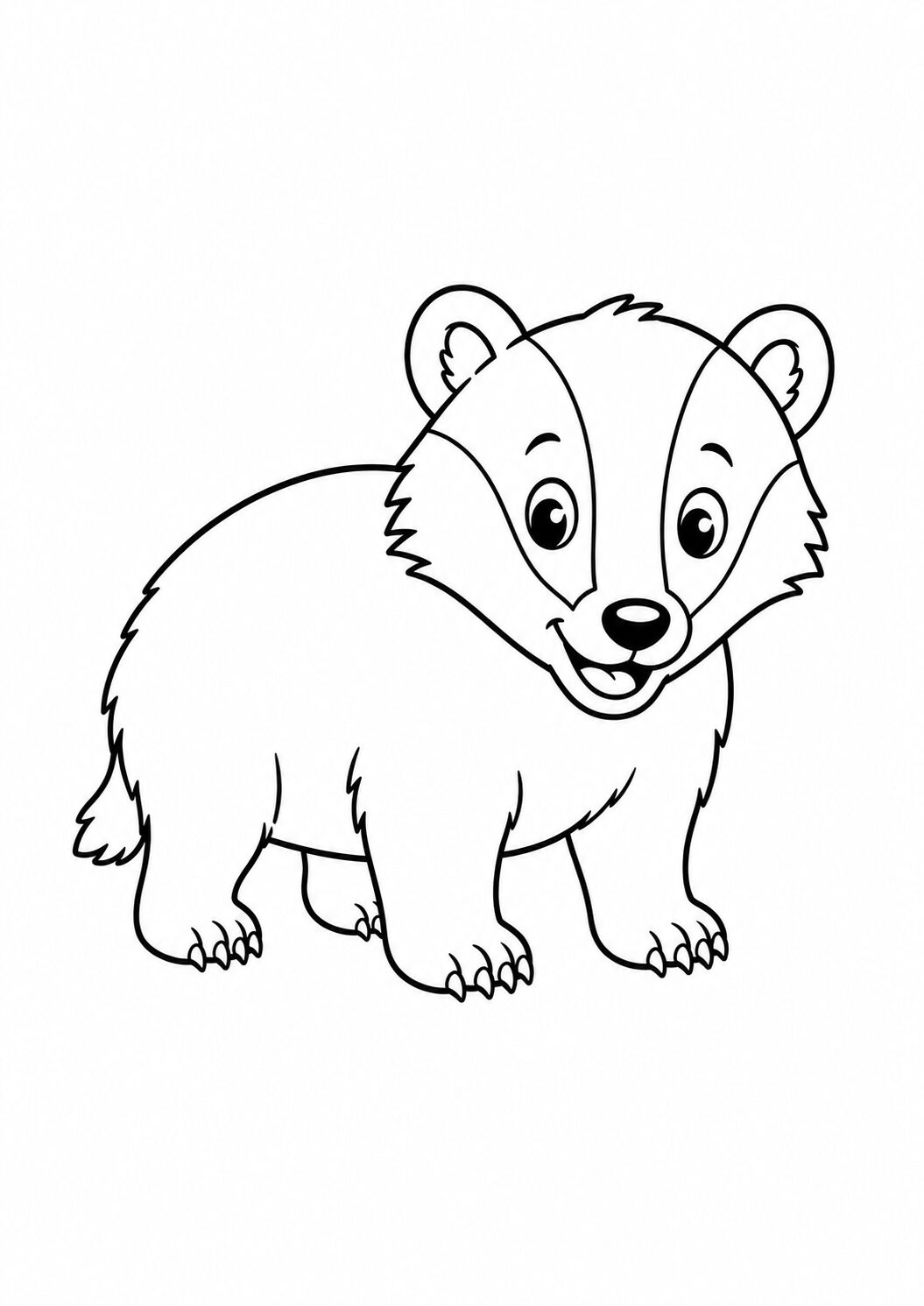 A cute and smiling badger is featured in this coloring page. Perfect for children, the design invites creativity and fun. The simple outlines make it easy for kids to color and bring this delightful badger to life.