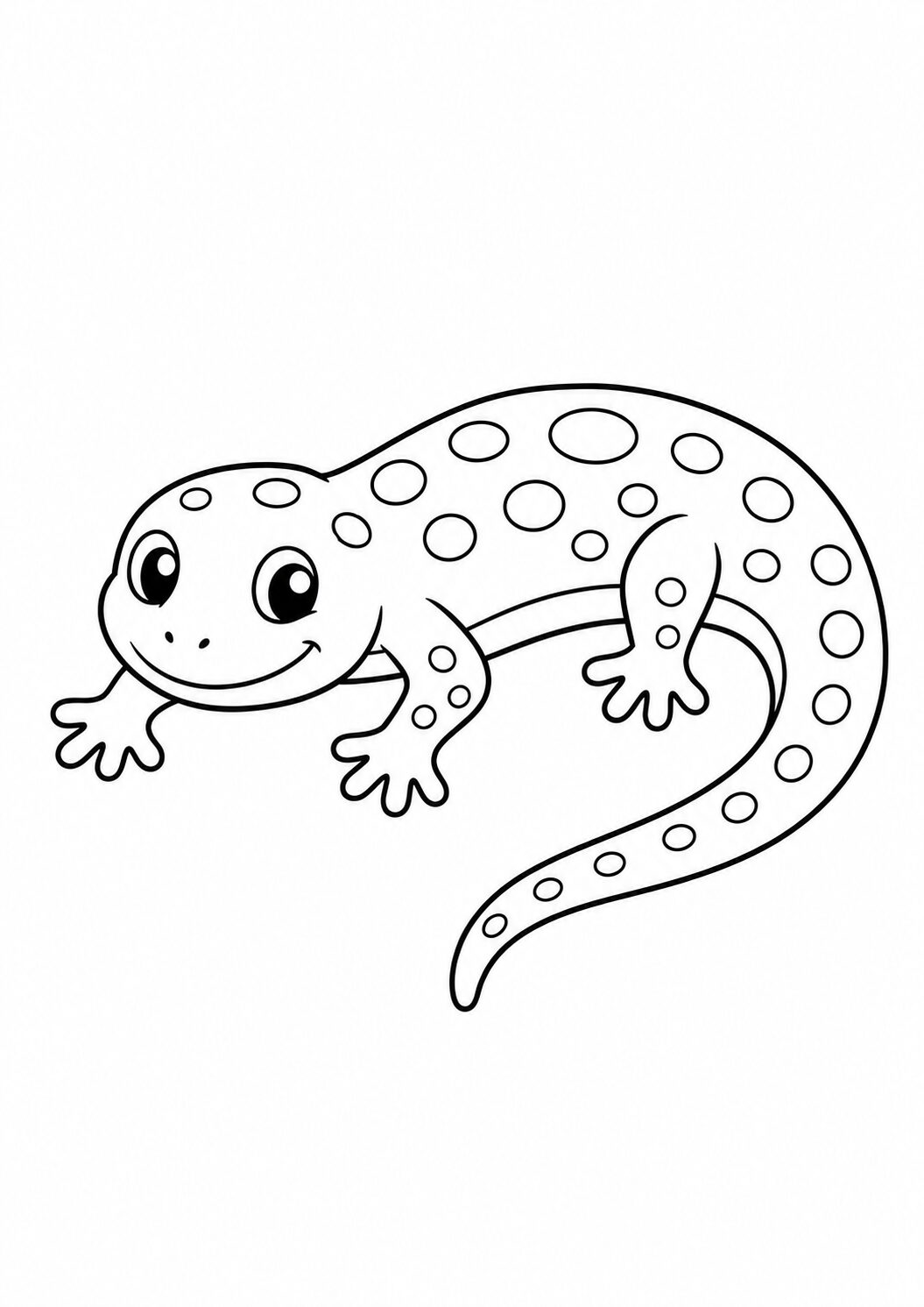 Children's coloring page with a cute, smiling lizard featuring various patterns on its skin, designed for creative coloring experiences.