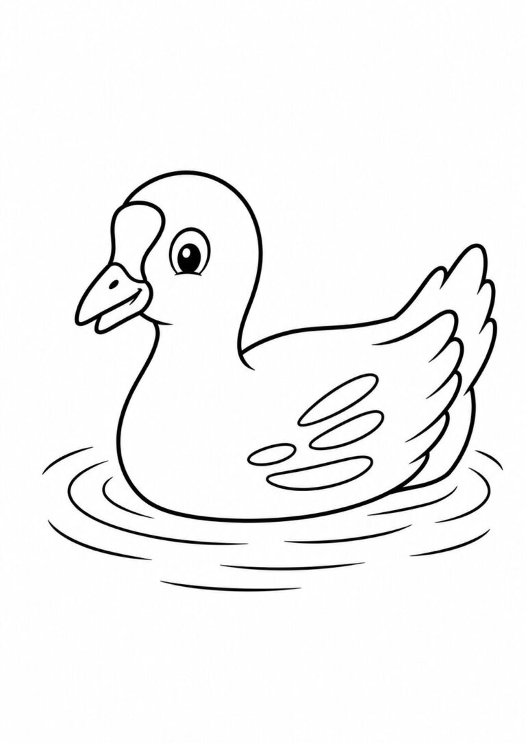 A simple and cute coloring page displaying a duck swimming in the water, designed for children to color and enjoy. Ideal for enhancing creativity and fine motor skills.