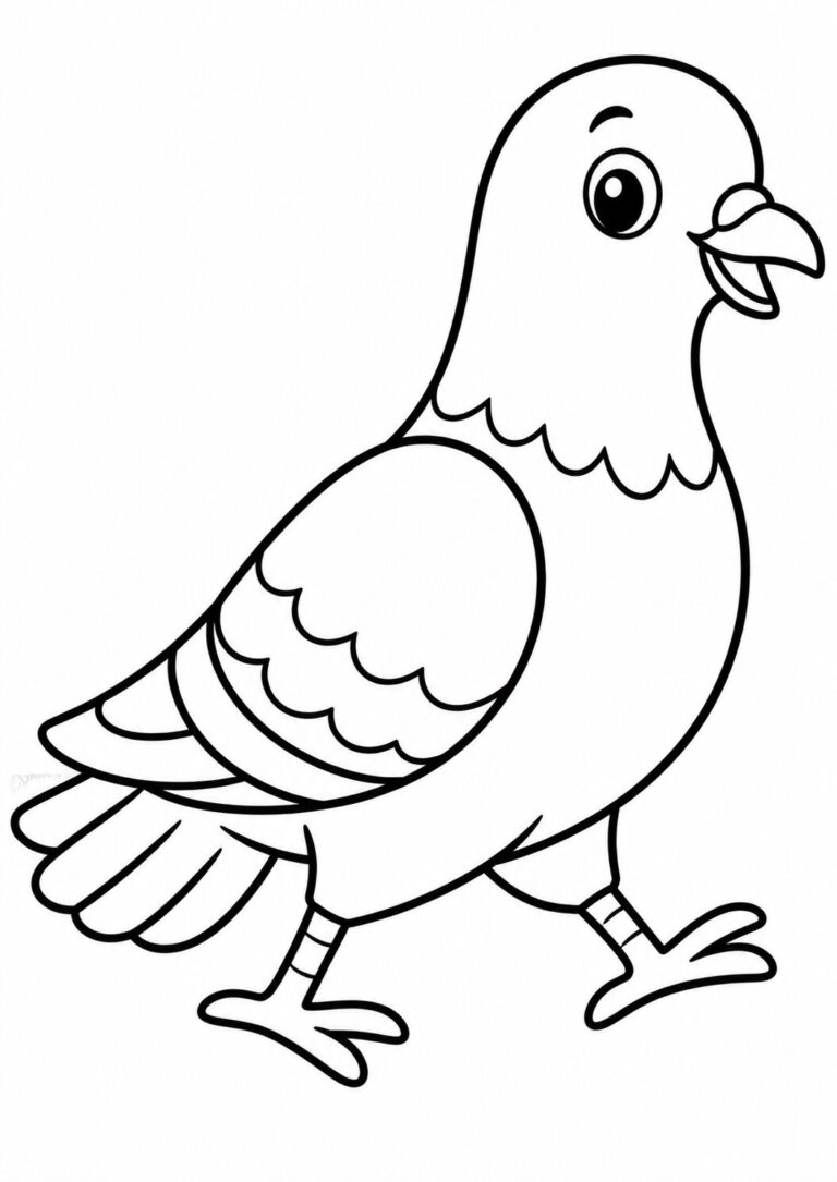 A joyful pigeon coloring page designed for kids. The outline is simple, making it easy for young artists to fill in with colors. This playful bird image encourages creativity and learning about animal life.