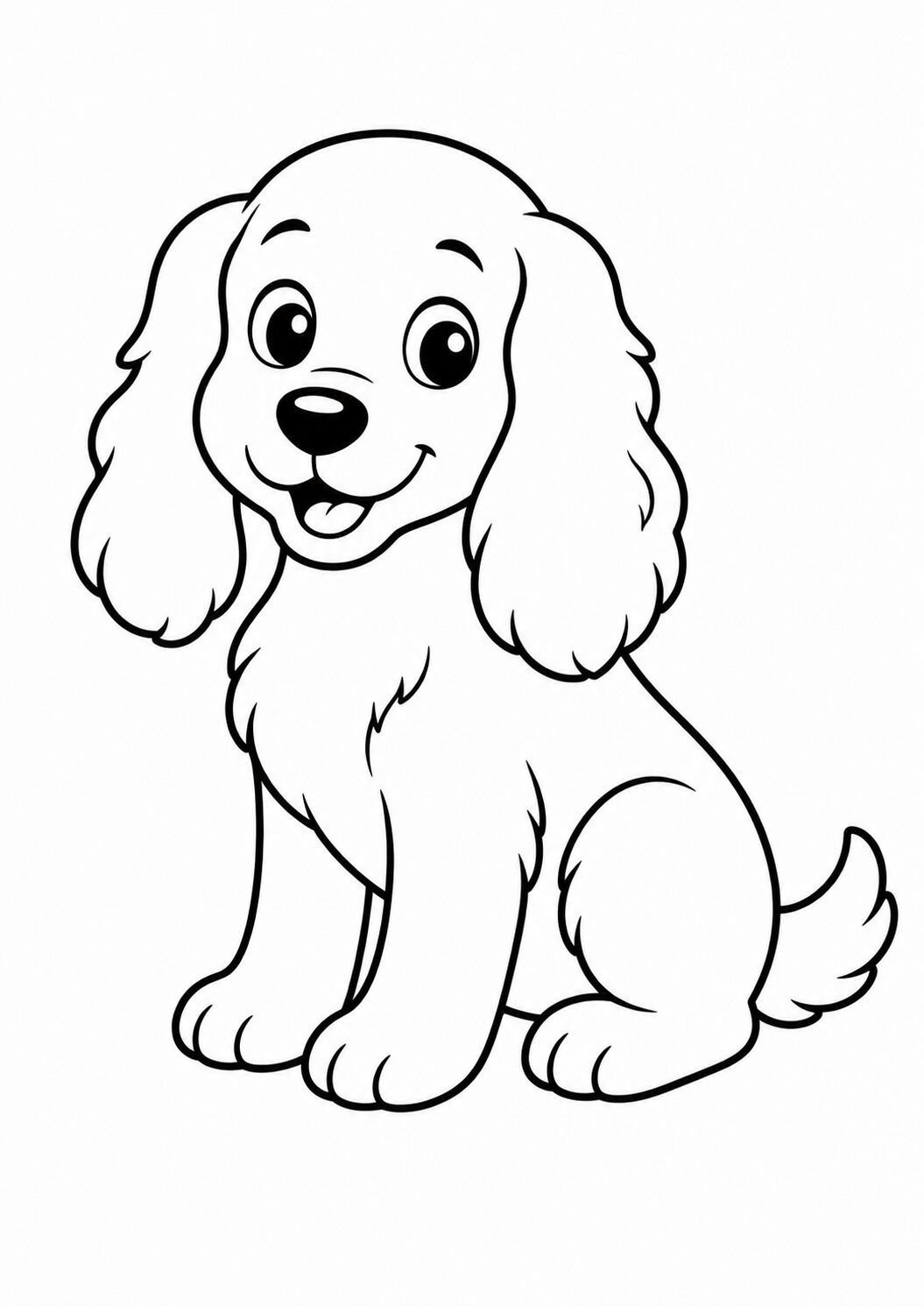 Charming cartoon puppy with big eyes, perfect for children to color. This detailed playful dog illustration invites kids to use their imagination and enjoy hours of creativity. Ideal for animal-loving children who love to color and express themselves artistically.