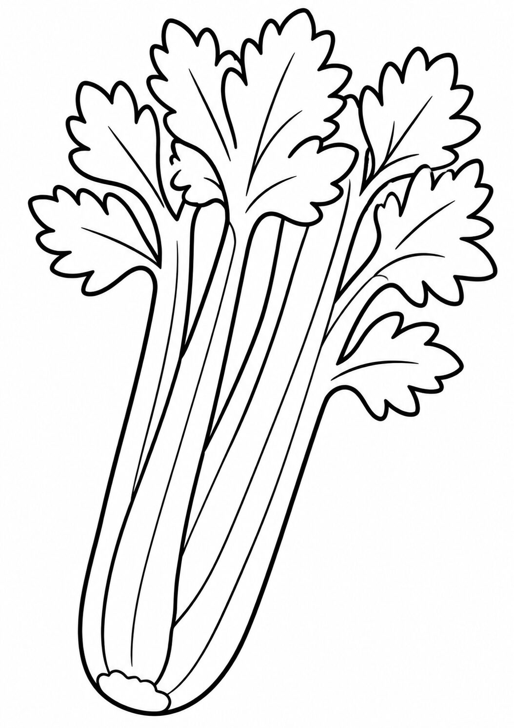 A coloring page for kids showing a detailed illustration of celery with leafy stalks, perfect for teaching about vegetables and promoting healthy eating habits.
