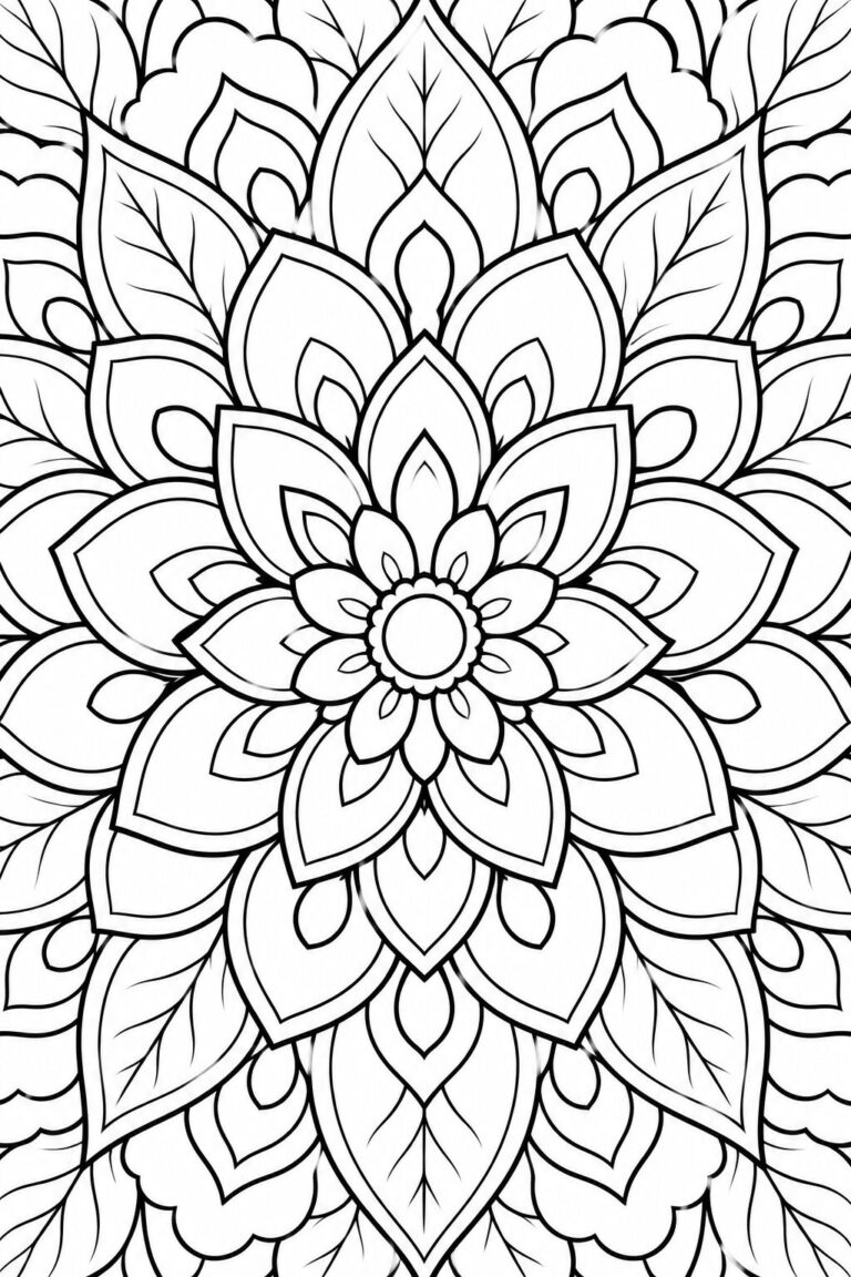 Intricate mandala coloring page with floral patterns and symmetrical designs, ideal for children to explore creativity and improve concentration.