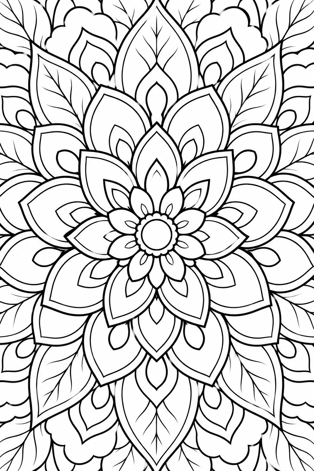Intricate mandala coloring page with floral patterns and symmetrical designs, ideal for children to explore creativity and improve concentration.