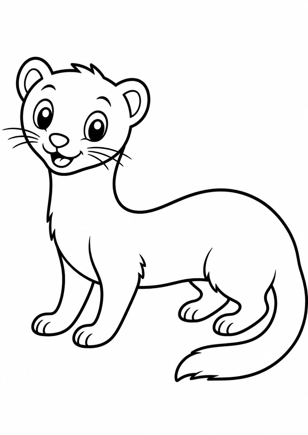 This delightful coloring page features a playful ferret with a cheerful expression, perfect for children to color and explore their creativity. The simple lines and friendly pose make it ideal for young artists looking for a fun activity.