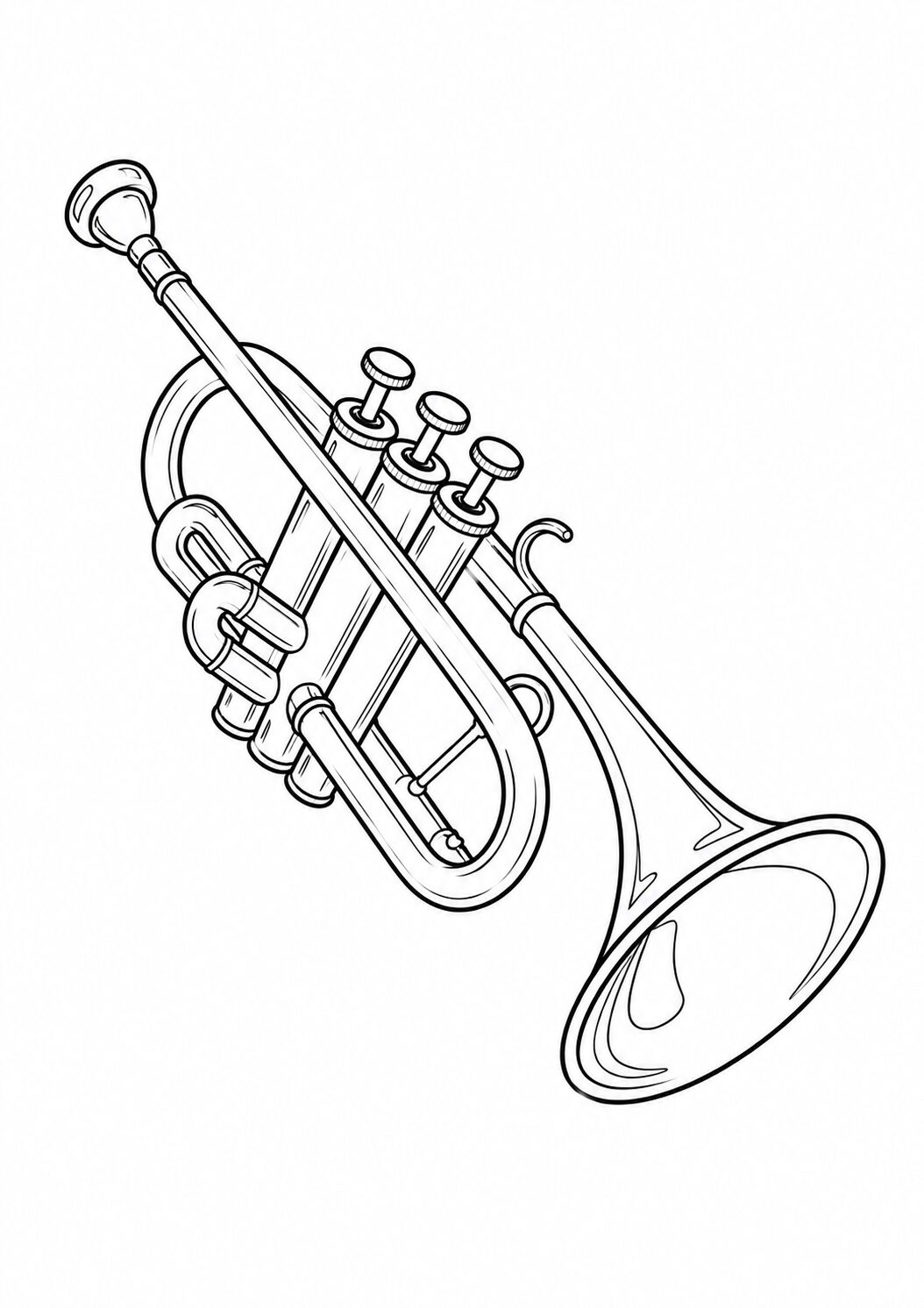 Coloring page featuring a detailed illustration of a trumpet, allowing children to explore creativity while learning about musical instruments.
