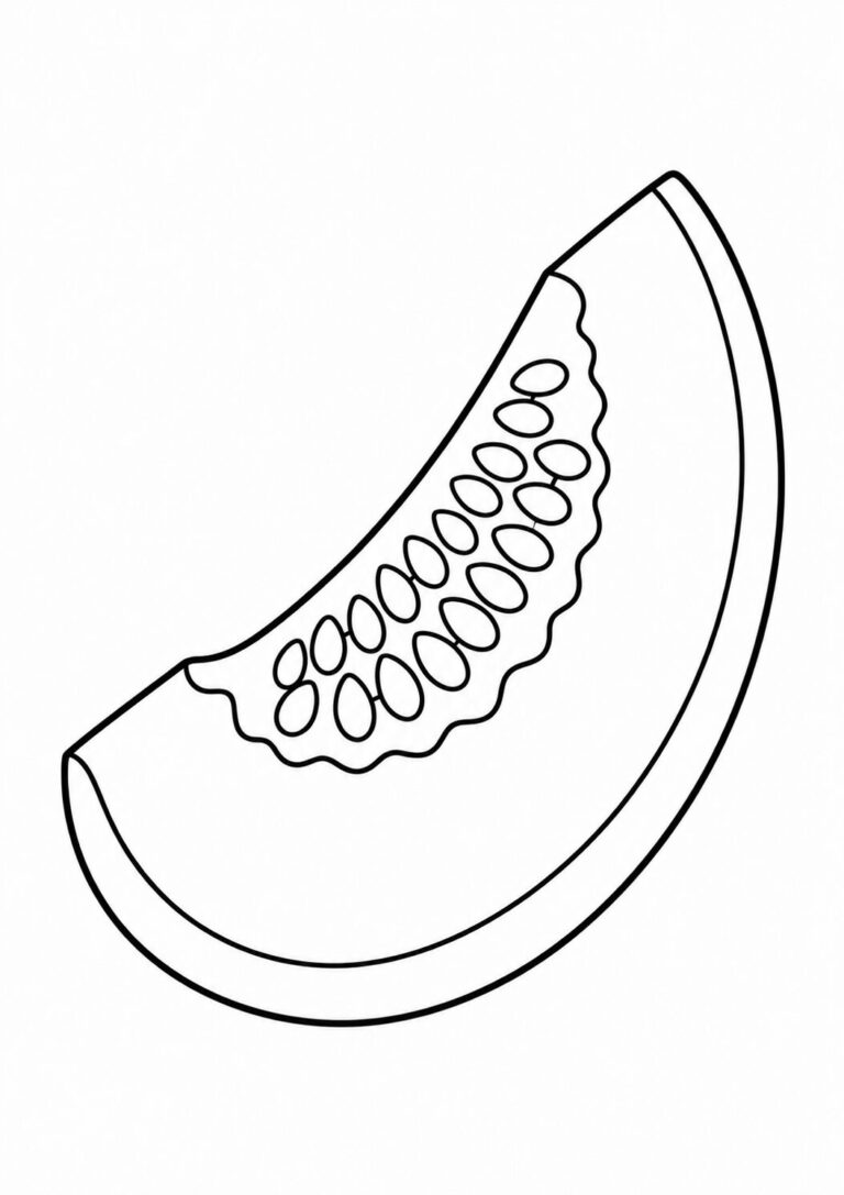 A crisp, detailed coloring page showing an outlined slice of watermelon, complete with seeds, inviting kids to color and create a vibrant representation.